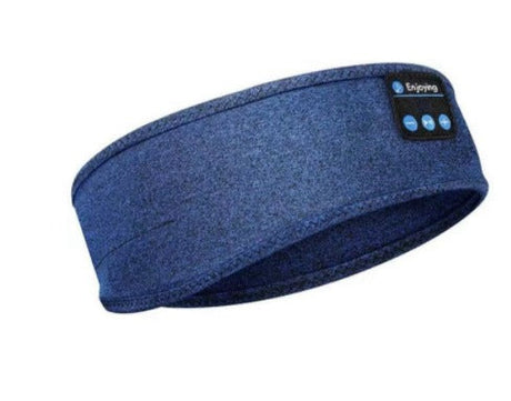 Blue sleep mask headband providing comfortable wireless sound while sleeping.