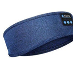 Blue sleep mask headband providing comfortable wireless sound while sleeping.