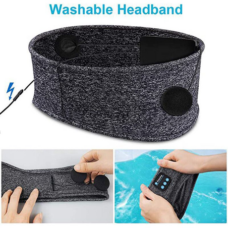 Grey washable sleep mask headband with soft fabric for comfortable rest.