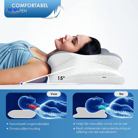 Person in comfortable sleeping position supported by ergonomic memory foam pillow