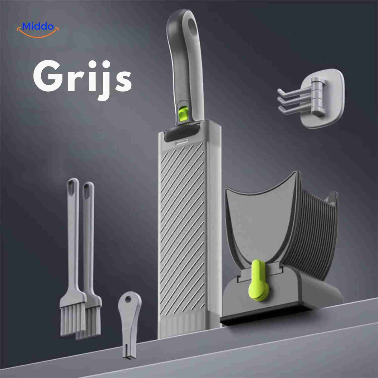 Slicora all-in-one gray kitchen tool provides complete slicing and cutting solutions.