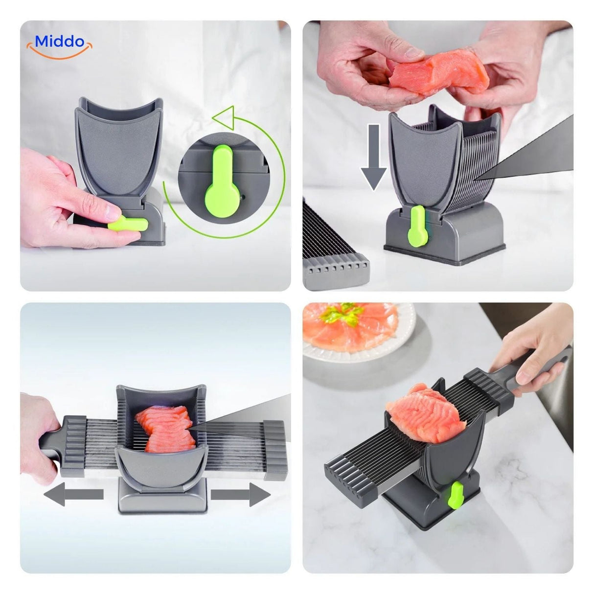 Slicora complete set includes all accessories for versatile meat cutting applications.