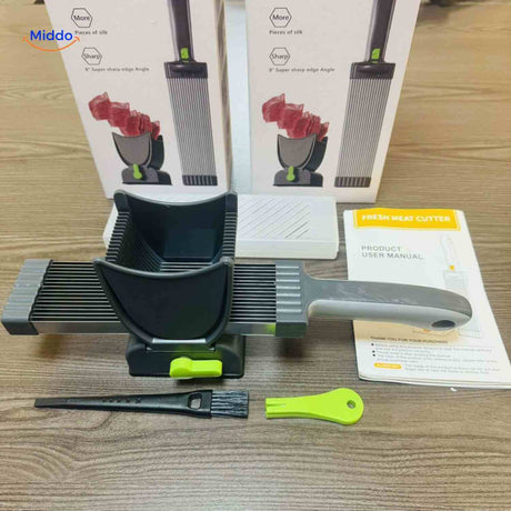 Slicora complete set contains blade, lever, brush, and comprehensive instruction guide.