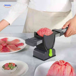 Slicora slicer creates decorative rosette patterns and professional meat presentation cuts.