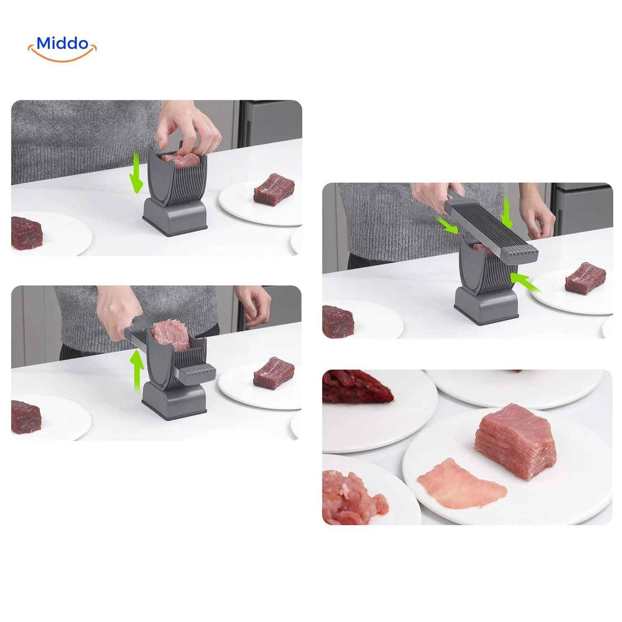 Slicora in action shows the slicing process creating perfect thin consistent slices.