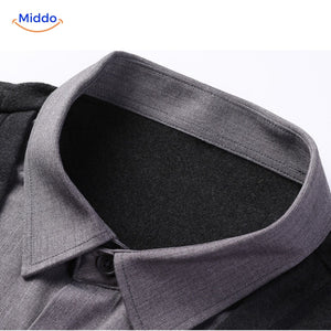 Slim cut men's 2-in-1 knit shirt emphasizing comfort fit.