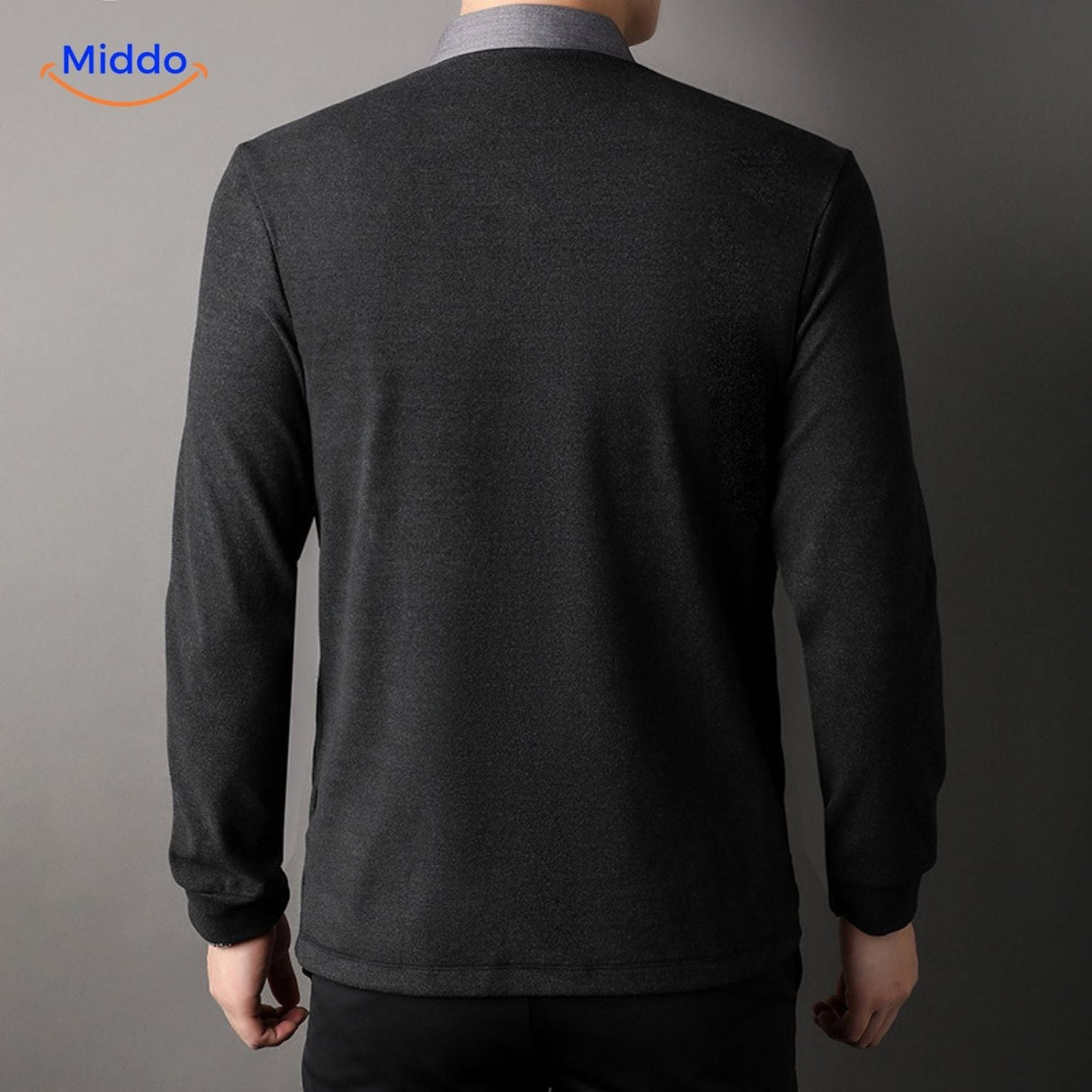 Back view of men's slim fit 2-in-1 knit shirt design.
