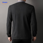 Back view of men's slim fit 2-in-1 knit shirt design.