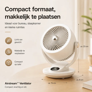 Compact fan fits perfectly on desk or bedroom shelf.