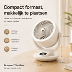 Compact fan fits perfectly on desk or bedroom shelf.