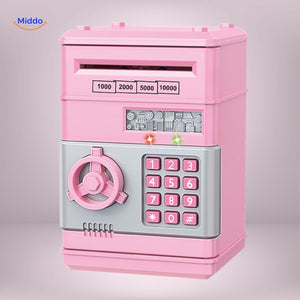 Smart ATM savings machine in classic black and silver design with secure PIN lock.