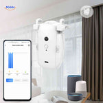 Smart curtain motor with smartphone control and smart home integration.