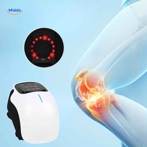 Smart knee massager with LED display and rechargeable battery performance.