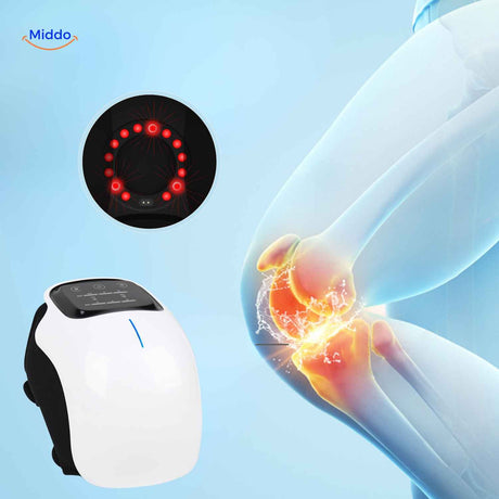 Smart knee massager with LED display and rechargeable battery performance.