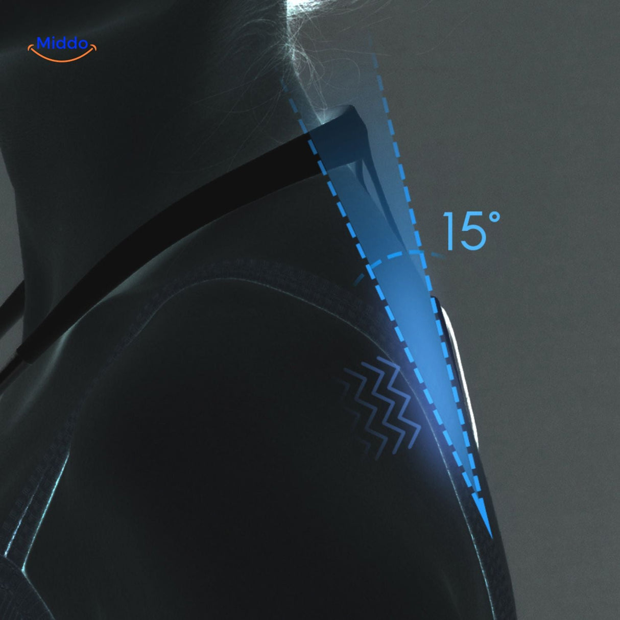 Smart posture corrector with 15-degree angle support for optimal neck alignment.