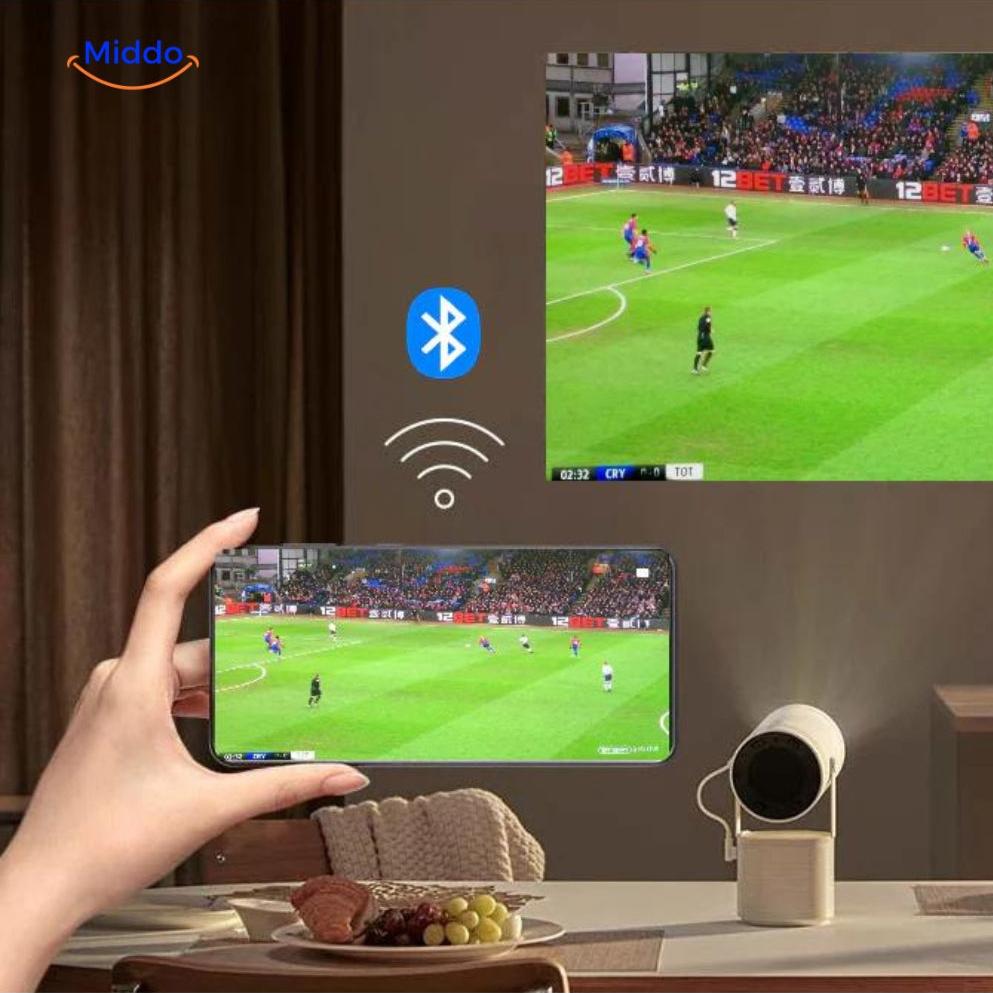 Smart projector with Bluetooth 5.0 connectivity for wireless audio and device pairing.