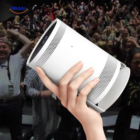 Compact portable smart projector design perfect for any room or space.
