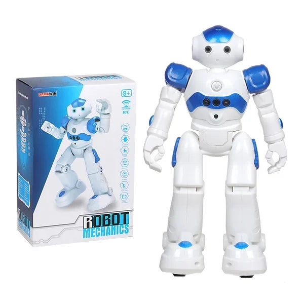 Smart robot in blue color designed for children eight years and older.