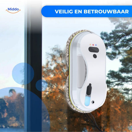 Window cleaning robot being controlled with included remote control device.