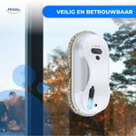 Window cleaning robot being controlled with included remote control device.
