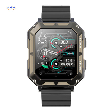 Smartwatch with sustainable bamboo band in black variant.