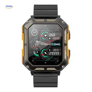 Steellink smartwatch with eco-friendly bamboo band in orange.
