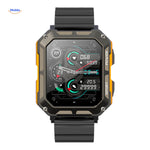 Steellink smartwatch with eco-friendly bamboo band in orange.