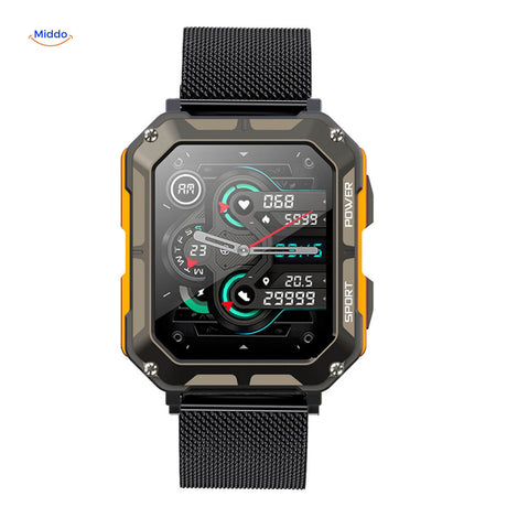 Steellink rugged smartwatch featuring vibrant orange casing.