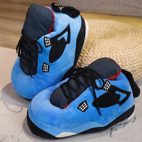 Soft blue sneaker slippers with warm insulation and non-slip foundation.