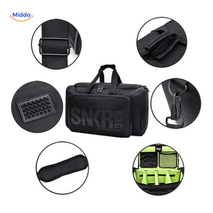 SNKRPro sports bag showcasing adjustable straps and multiple features overview.