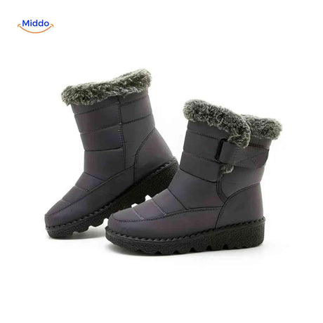 Grey SnowLuxe women's winter boots with waterproof finish and protective lining.