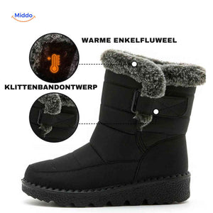 SnowLuxe winter boots with velcro strap design for secure fit and waterproof protection.