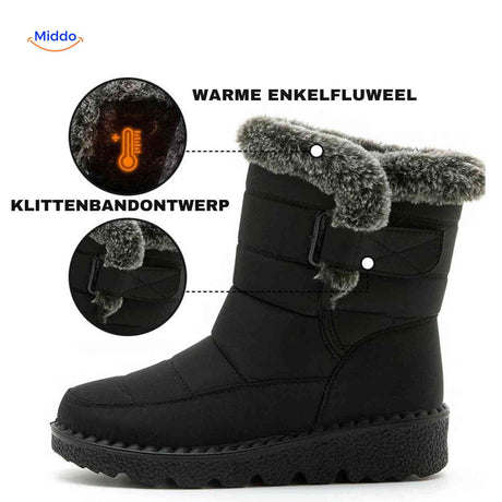 SnowLuxe winter boots with velcro strap design for secure fit and waterproof protection.