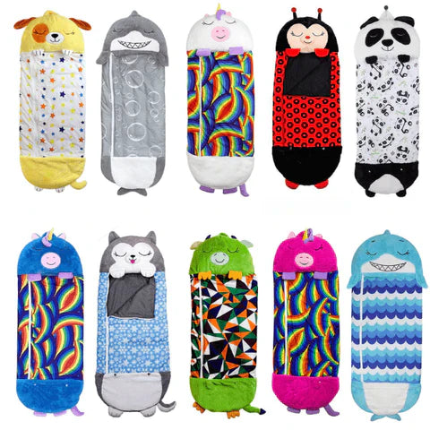 Complete collection of ten snuggle sleeping bag character designs.