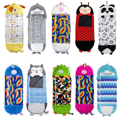 Complete collection of ten snuggle sleeping bag character designs.