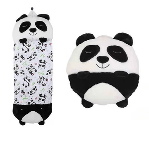Panda character plush snuggle sleeping bag for kids.