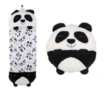 Panda character plush snuggle sleeping bag for kids.