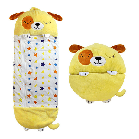 Puppy dog themed plush snuggle sleeping bag sleepover buddy.