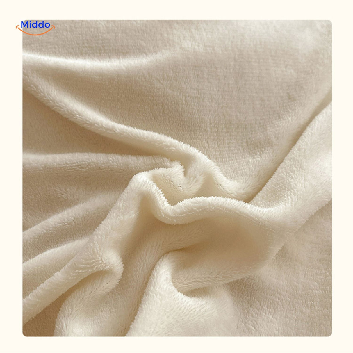Soft white faux rabbit fur fabric detail of duvet cover.