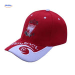 Soccer club cap with embroidered logo and adjustable strap.