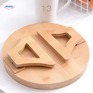 ComfyGrip sofa armrest tray shown folded to display compact storage and bamboo construction.