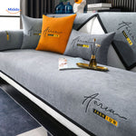 Neutral gray-yellow sofa cover blend, perfect for versatile home décor that complements any style.