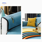 Lightweight sofa cover in yellow-blue blend, demonstrating plush chenille fabric and color flexibility.