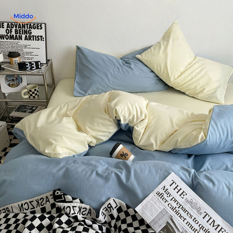 All-season duvet set in grey and cream for dorm comfort