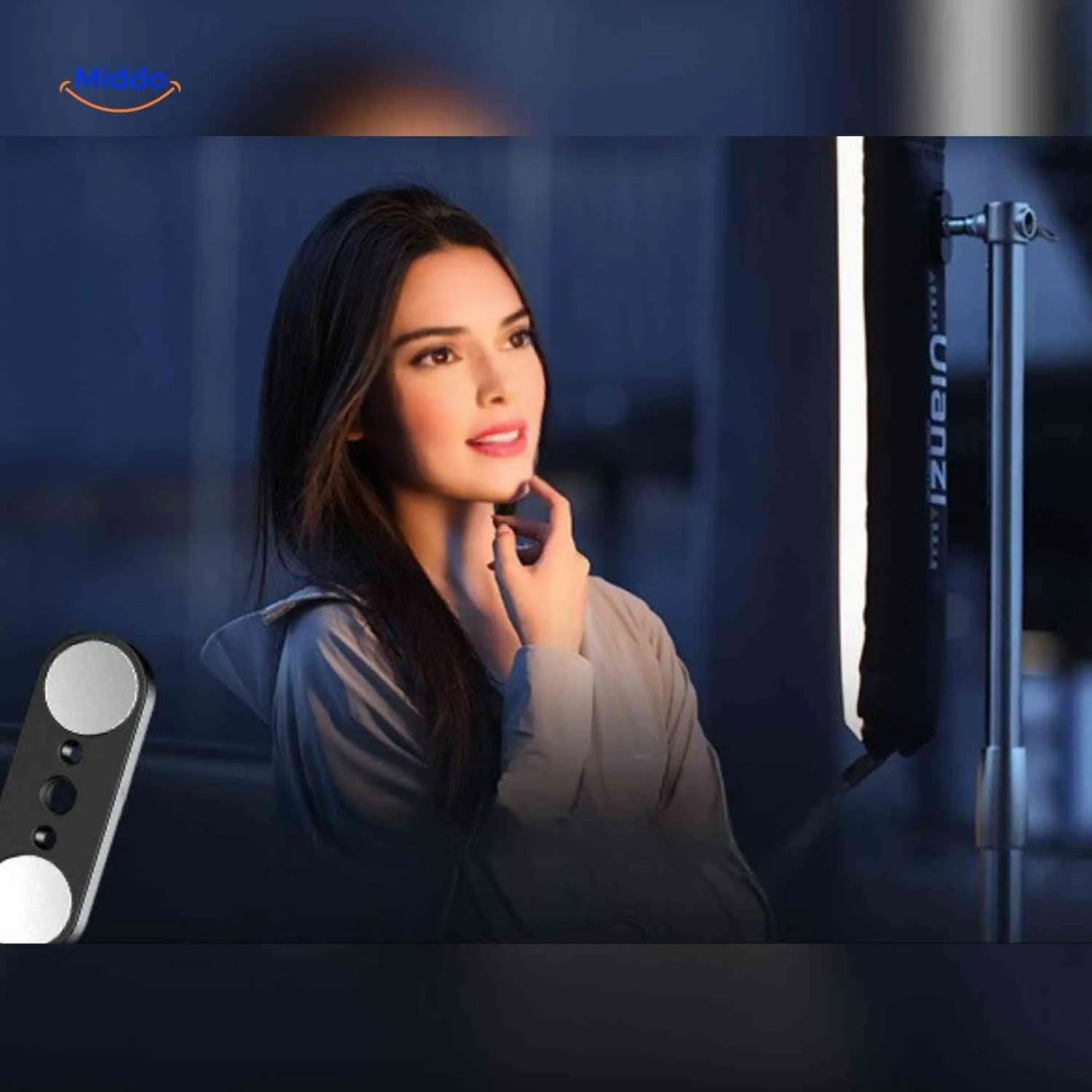 Soft LED portrait lamp providing flawless, shadowless lighting for faces.