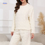 White soft fleece pajama set perfect for warm, cozy loungewear.