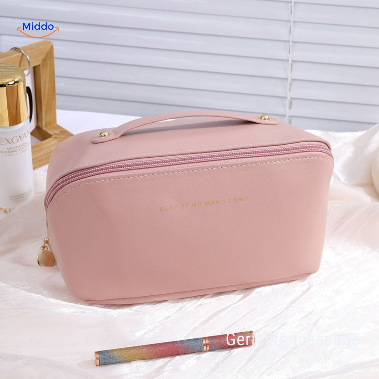 Soft pink travel makeup pouch for essentials