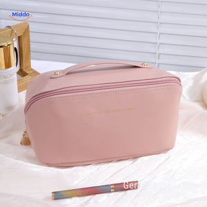 Soft pink travel makeup pouch for essentials