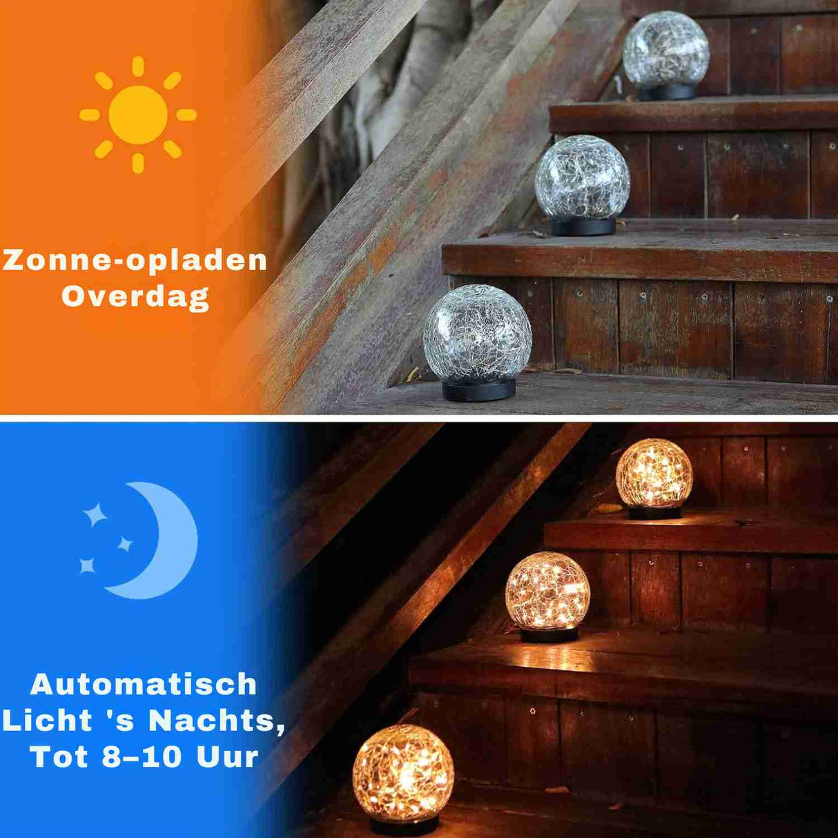 Solar lamp charging during day and activating automatic night lighting.