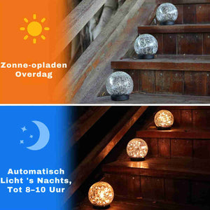 Solar lamp charging during day and activating automatic night lighting.